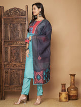 Women Printed Straight Kurta with Pants & Dupatta Set